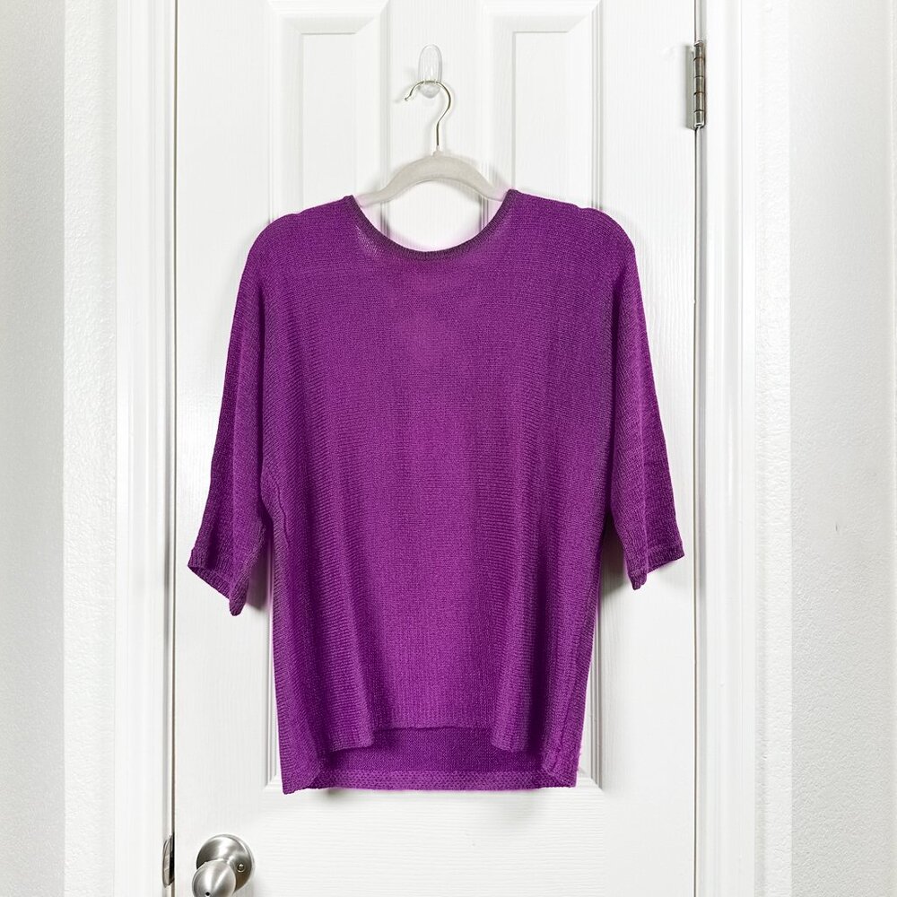 Chico’s Women's Size 1 Purple Knit Cross Back 3/4 Sleeve Sweater Colorful Office